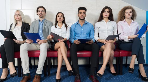 Tired Candidates Wait For Job Interview, Mix Race Business People Sitting In Line Human Resources Hiring Vacancy Recruitment
